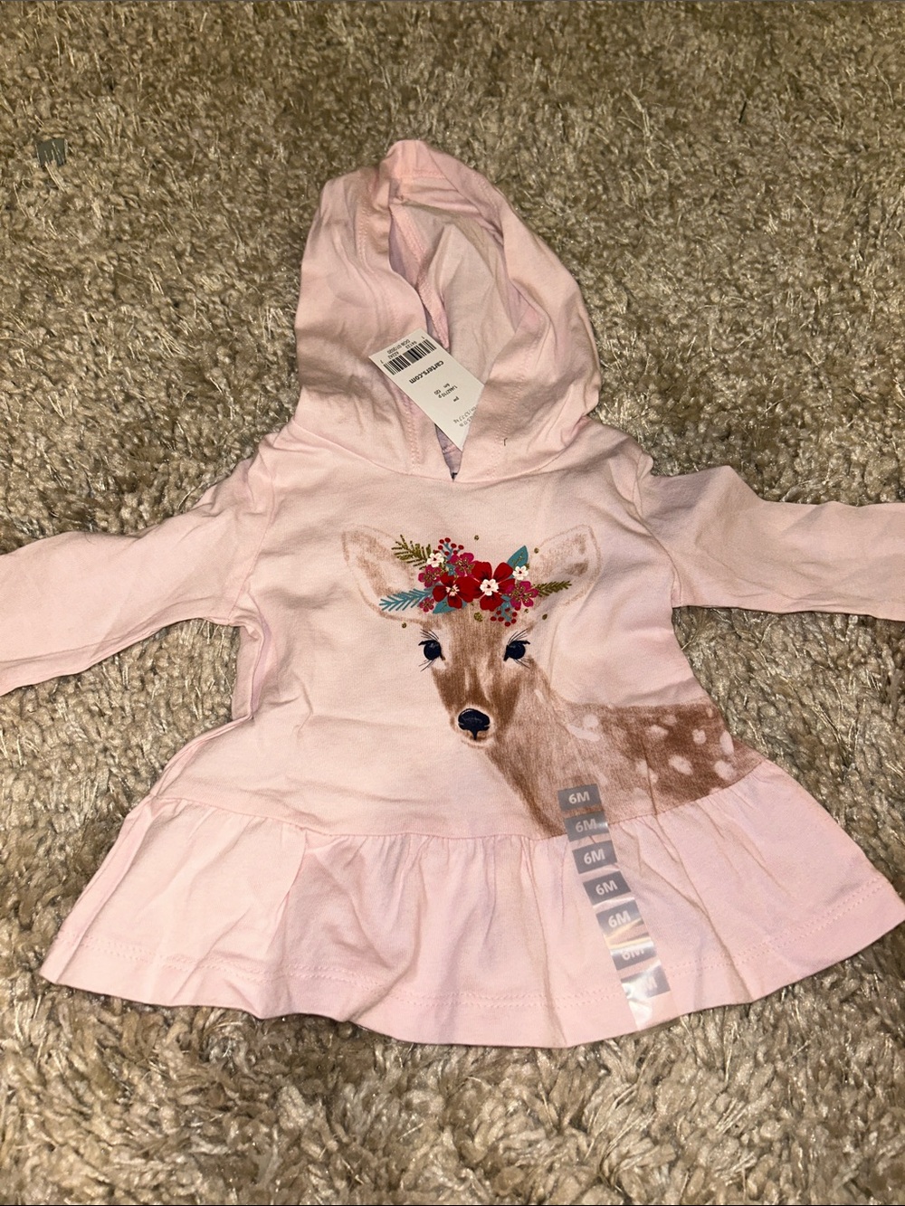 Carter's Pink Hooded Top with Floral Deer Print